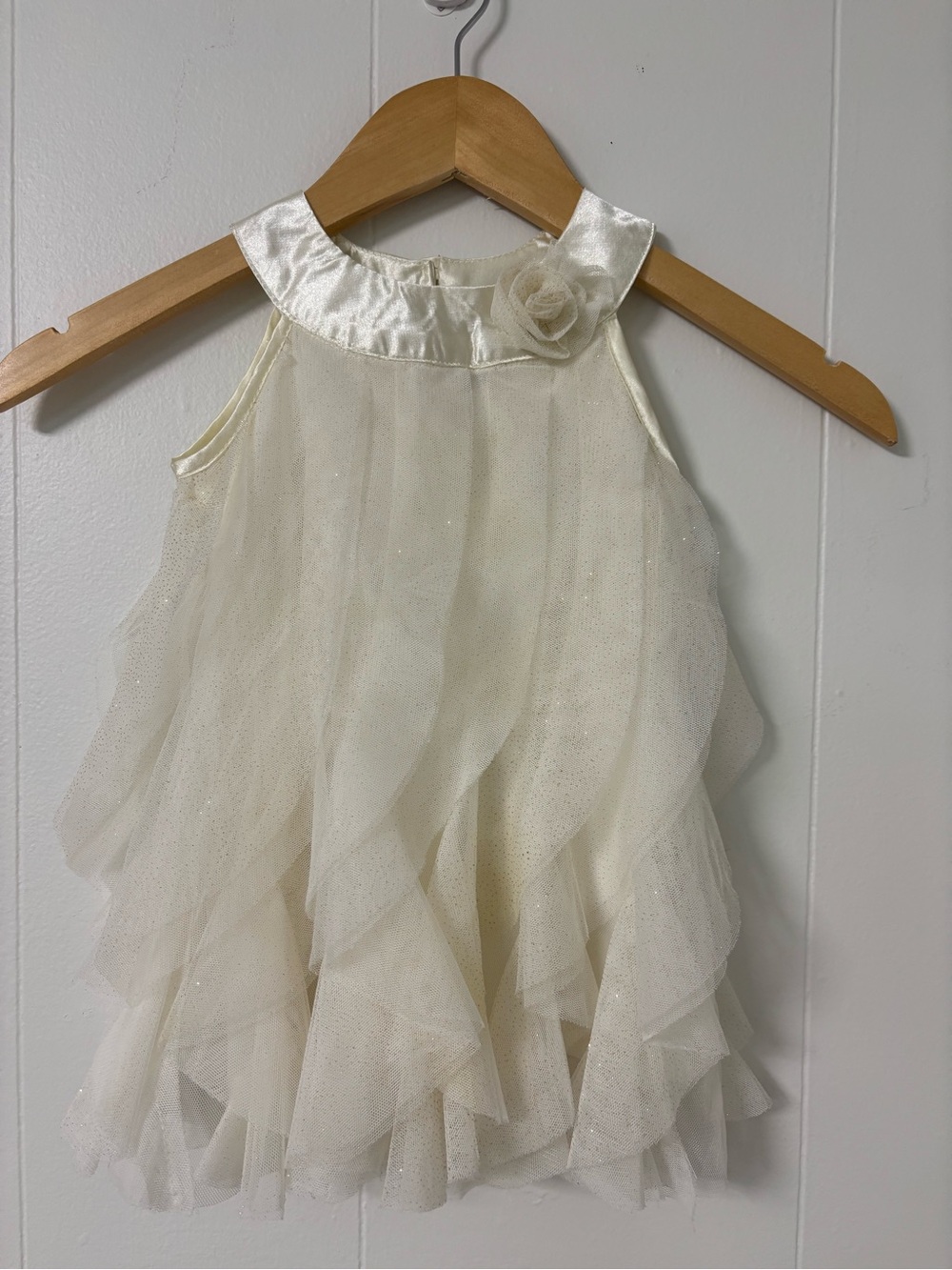 healthtex Cream Tulle Ruffle Halter Dress with Flower